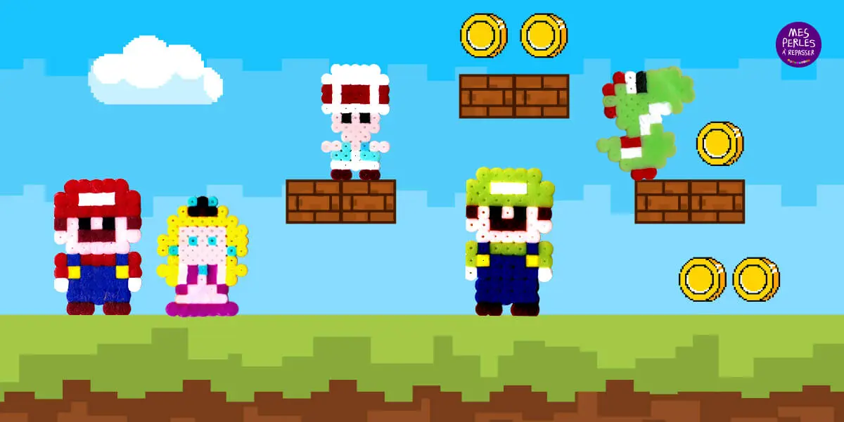 Modèle de perles à repasser - Jeux vidéo - Mario, Luigi, Toad, Peach et Yoshi