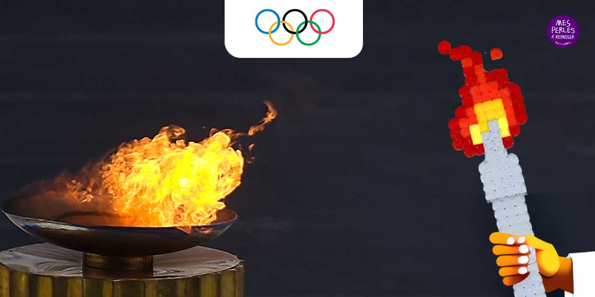 Modèle de perles à repasser - Jeux Olympiques Paris 2024 - 2024 Paris Olympic Games - Torche Flamme olympiques - Olympic Flame