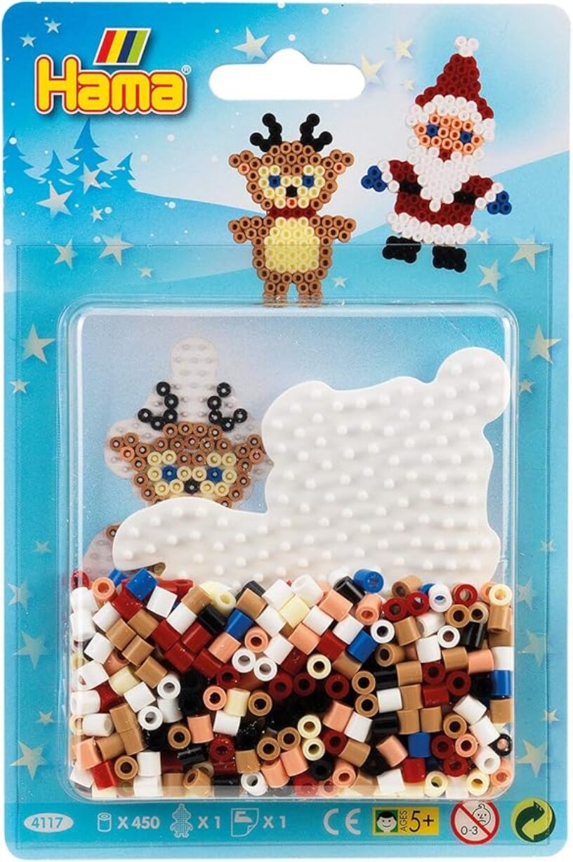 Idées cadeaux perles à repasser de Noël - Christmas fuse beads gifts ideas - Perles hama maxi Renne et Père Noël