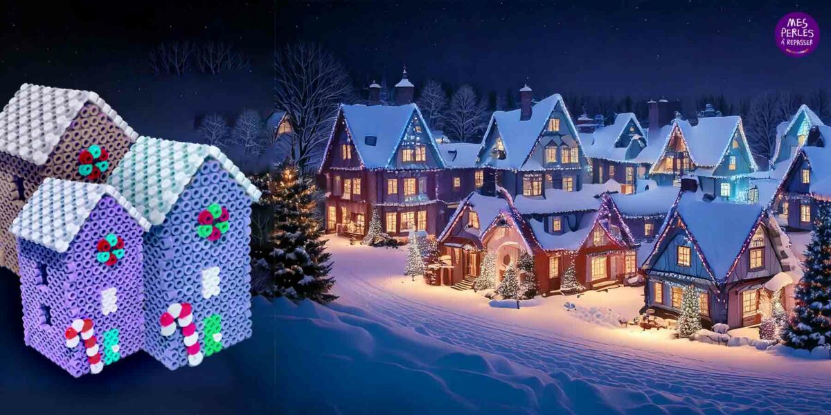 Modèle de perles à repasser - Noël - Maison de Noël 3D -3D Christmas house perler beads pattern