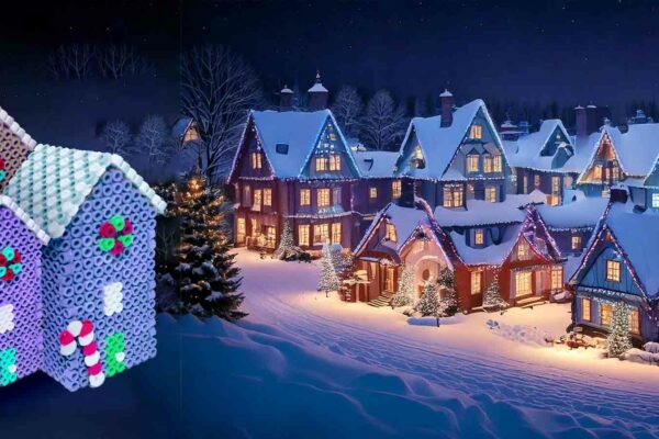 Modèle de perles à repasser - Noël - Maison de Noël 3D -3D Christmas house perler beads pattern