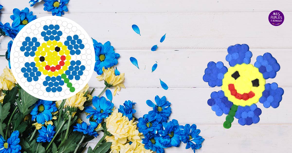 Modèle de perles à repasser - Nature - Fleur Bleue - Imprimez vos modèles de perles faciles à repasser en PDF à imprimer gratuitement !