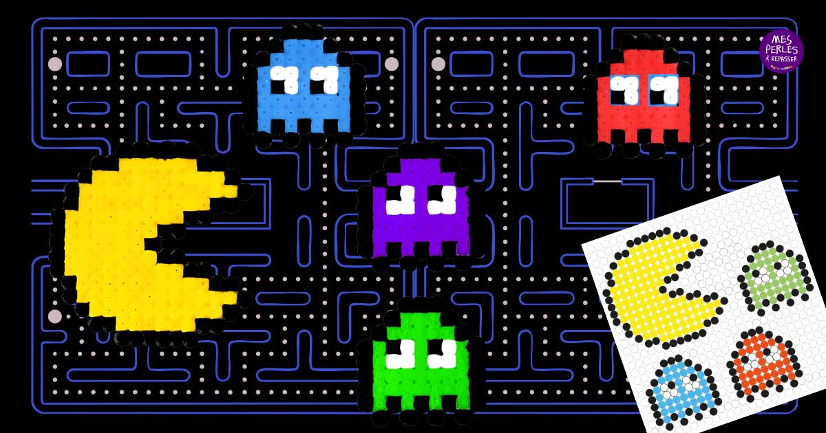 Modèle pour perles à repasser - Jeux vidéo - Pacman & Ghosts - PDF à imprimer gratuit