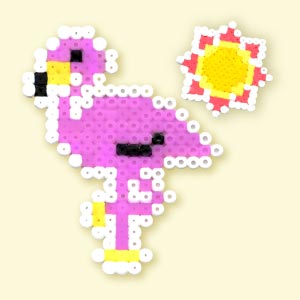 Modèle de perles à repasser de l'été - Animaux & Nature - Flamand rose et soleil - PDF à imprimer