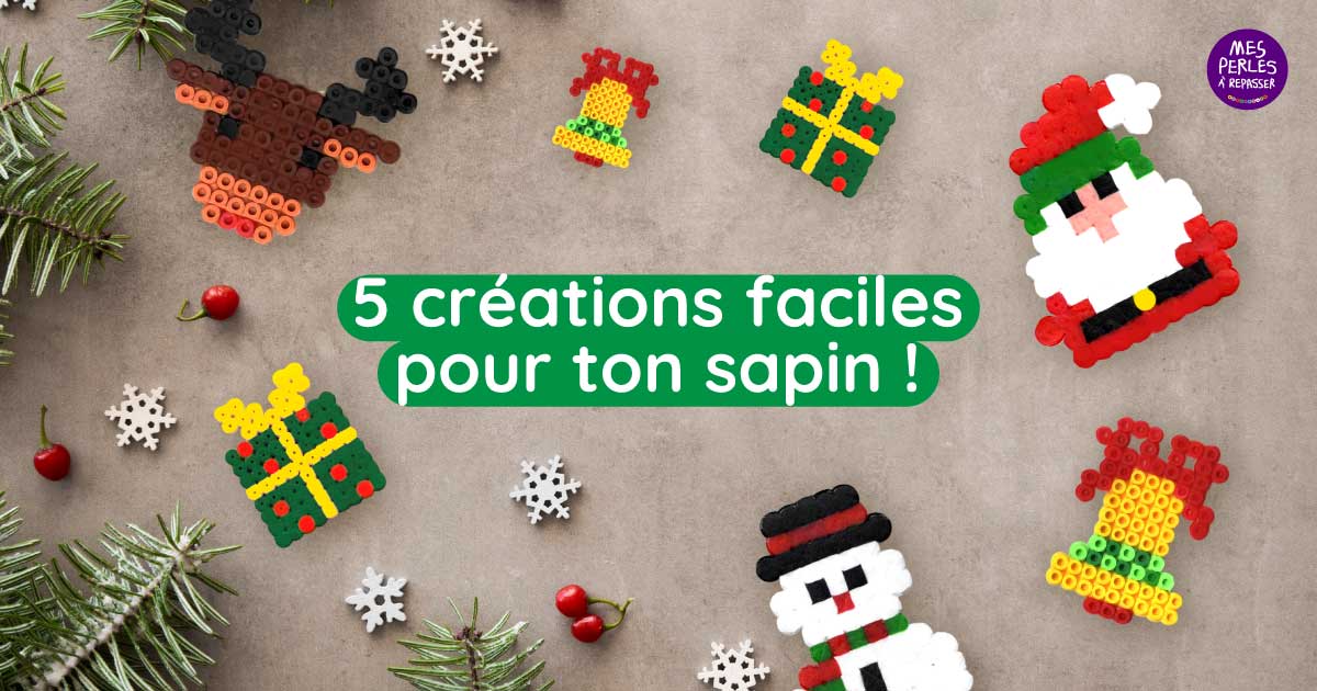 5 créations en perles à repasser pour ton sapin de Noël, à imprimer gratuitement ! Five easy Christmas bead patterns to print and create quickly christmas tree decorations !