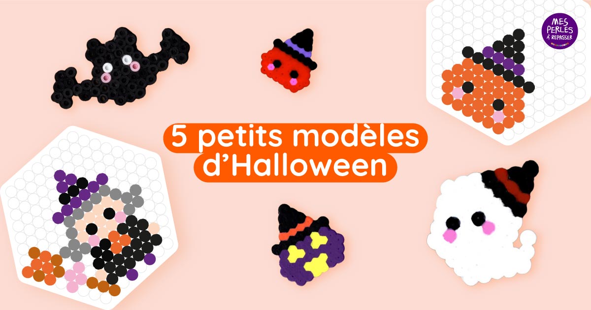 5 petits modèles d'Halloween en perles à repasser, à imprimer gratuitement ! Five easy and fun Halloween bead patterns to print and create with your kids !