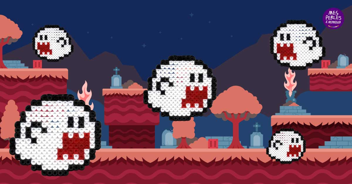 Modèle de perles à repasser - Jeux vidéo / Halloween - Fantôme Boo Mario Bros - PDF à imprimer - Free printable Mario Boo perler beads pattern!
