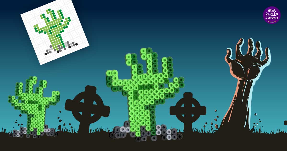 Modèle de perles à repasser - Halloween - Main Zombie - PDF à imprimer - Free printable Zombie's Hand perler beads pattern!