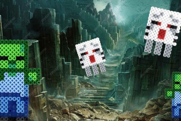 Modèle de perles à repasser - Minecraft / Halloween - Zombie & Ghast - PDF à imprimer - Free printable Minecarft Zombie & Ghast perler beads pattern!
