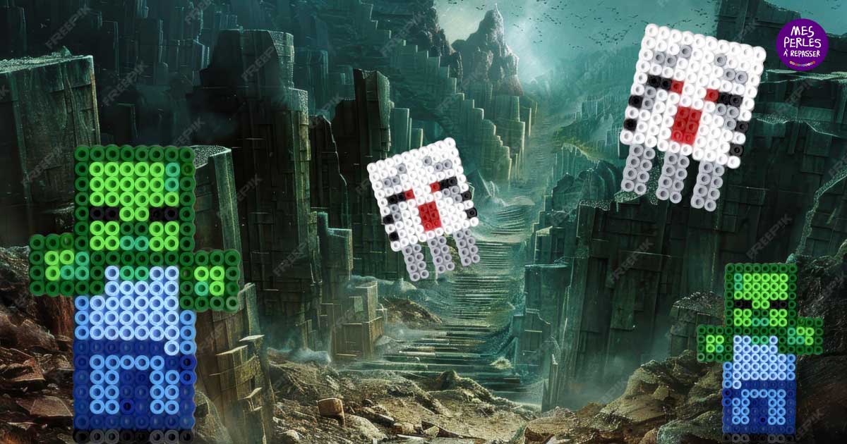 Modèle de perles à repasser - Minecraft / Halloween - Zombie & Ghast - PDF à imprimer - Free printable Minecarft Zombie & Ghast perler beads pattern!
