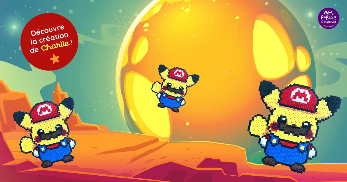 Modèle de perles à repasser - Pokémon - Pikachu Mario - PDF à imprimer - Free printable Pokémon Pikachu Mario perler beads pattern!