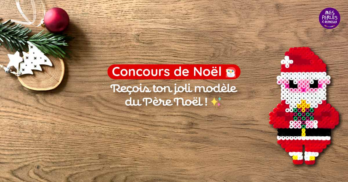 Participe au Concours de Noël pour gagner ton modèle de perles à repasser Père Noël original - Free Christmas Contest to win a Santa Claus perler beads pattern!