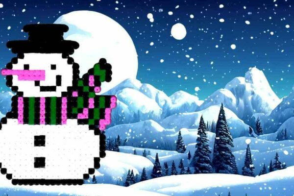 Modèle de perles à Repasser à imprimer Grand Bonhomme de Neige - Free printable Big Snowman perler beads pattern