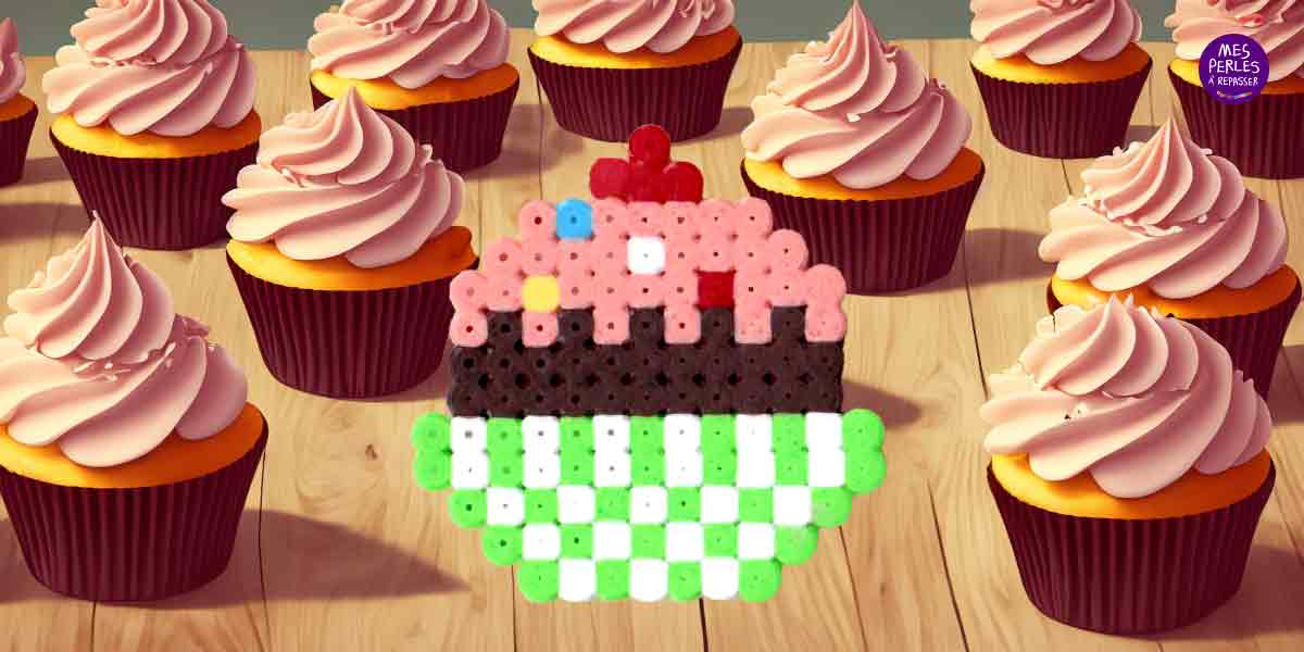 Modèle de perles à Repasser à imprimer Cupcake - Free printable Cupcake perler beads pattern
