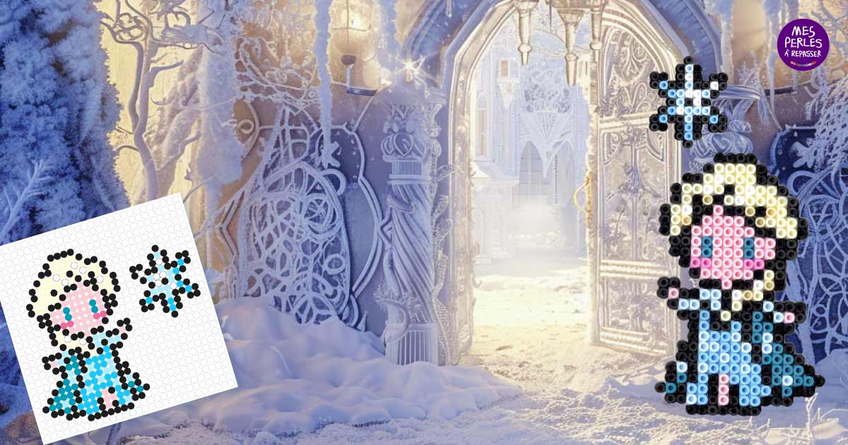 Modèle de perles à repasser Disney à imprimer - Elsa la Reine des Neiges - Easy & Free printable Disney Frozen perler beads pattern! Actual size for pegboards!
