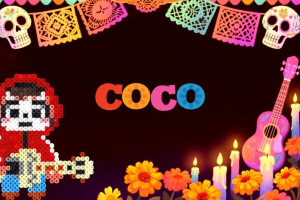 Free printable Disney Coco - Miguel perler beads pattern! Actual size for pegboards!