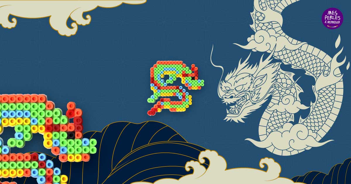 Modèle de perles à repasser - Dragon Chinois - Nouvel An Chinois - PDF à imprimer - Free printable Chinese New Year Dragon perler beads pattern! Actual size for pegboards!