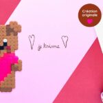 Modèle de perles à repasser - Saint Valentin - Fête des Mères, Fête des Pères - Ourson Cœur - PDF à imprimer - Free printable Teddy Bear with Heart perler beads pattern! - Valentine's Day Mother's Day Father's Day - Actual size for pegboards!