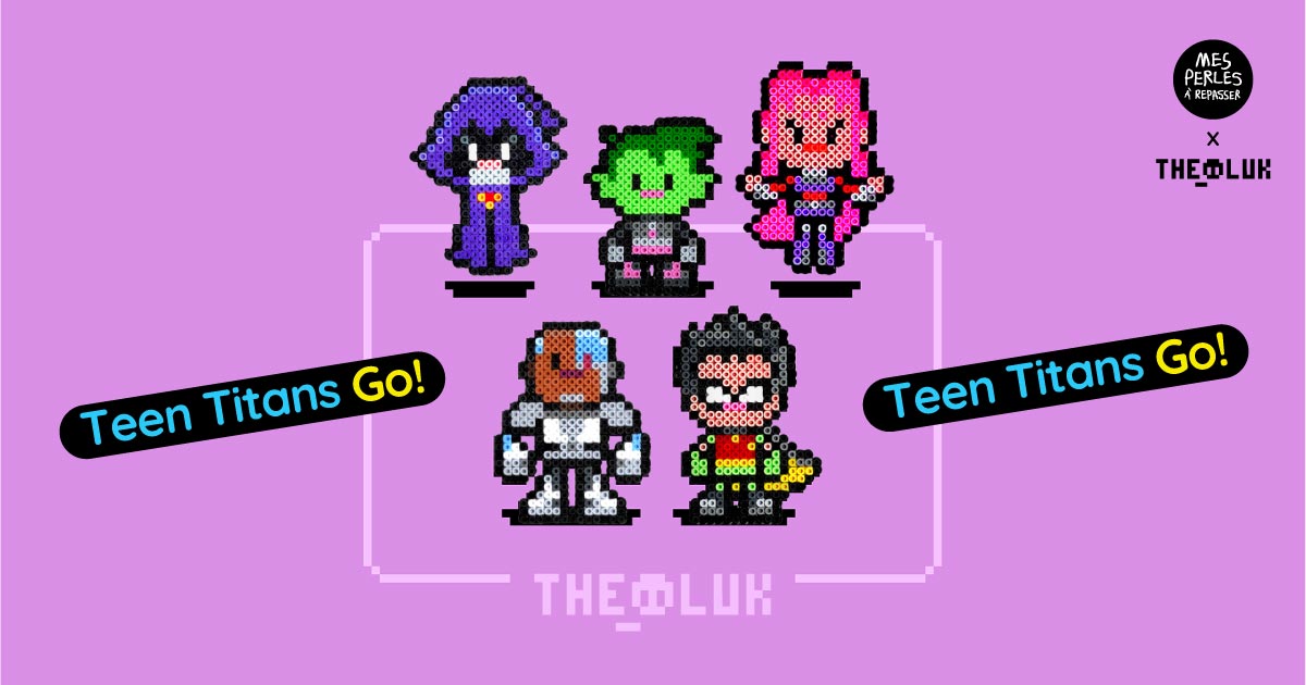 Modèles de perles à repasser à imprimer Teen Titans Go! avec The Oluk - Easy & Free printable Teen Titans Go! characters perler beads pattern! Actual size for pegboards!