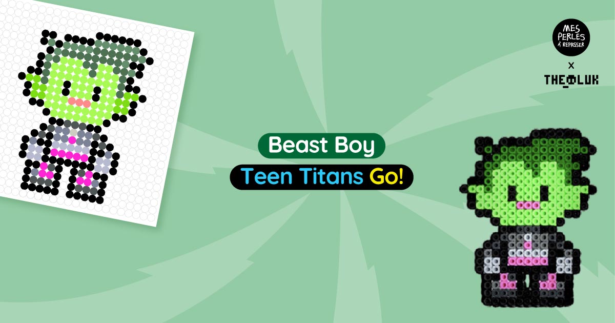 Modèle de perles à repasser à imprimer Teen Titans Go! - Changelin - Beast Boy - Easy & Free printable Teen Titans Go! characters perler beads pattern! Actual size for pegboards!