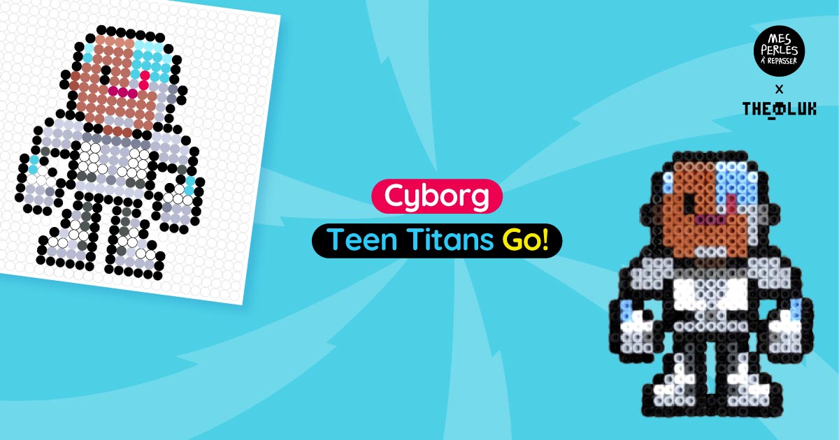 Modèle de perles à repasser à imprimer Teen Titans Go! - Cyborg - Easy & Free printable Teen Titans Go! characters perler beads pattern! Actual size for pegboards!