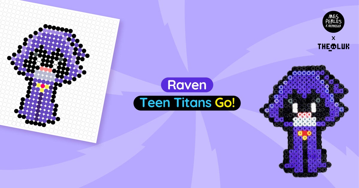 Modèle de perles à repasser à imprimer Teen Titans Go! - Raven - Easy & Free printable Teen Titans Go! characters perler beads pattern! Actual size for pegboards!