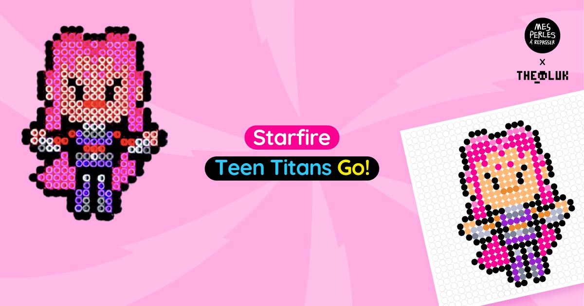 Modèle de perles à repasser à imprimer Teen Titans Go! - Starfire - Easy & Free printable Teen Titans Go! characters perler beads pattern! Actual size for pegboards!