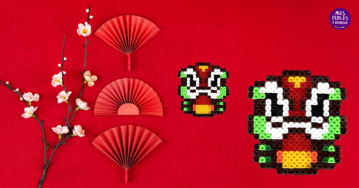 Modèle de perles à repasser - Tête de Dragon - Nouvel An Chinois - PDF à imprimer - Free printable Chinese New Year Dragon's Heads perler beads pattern! Actual size for pegboards!