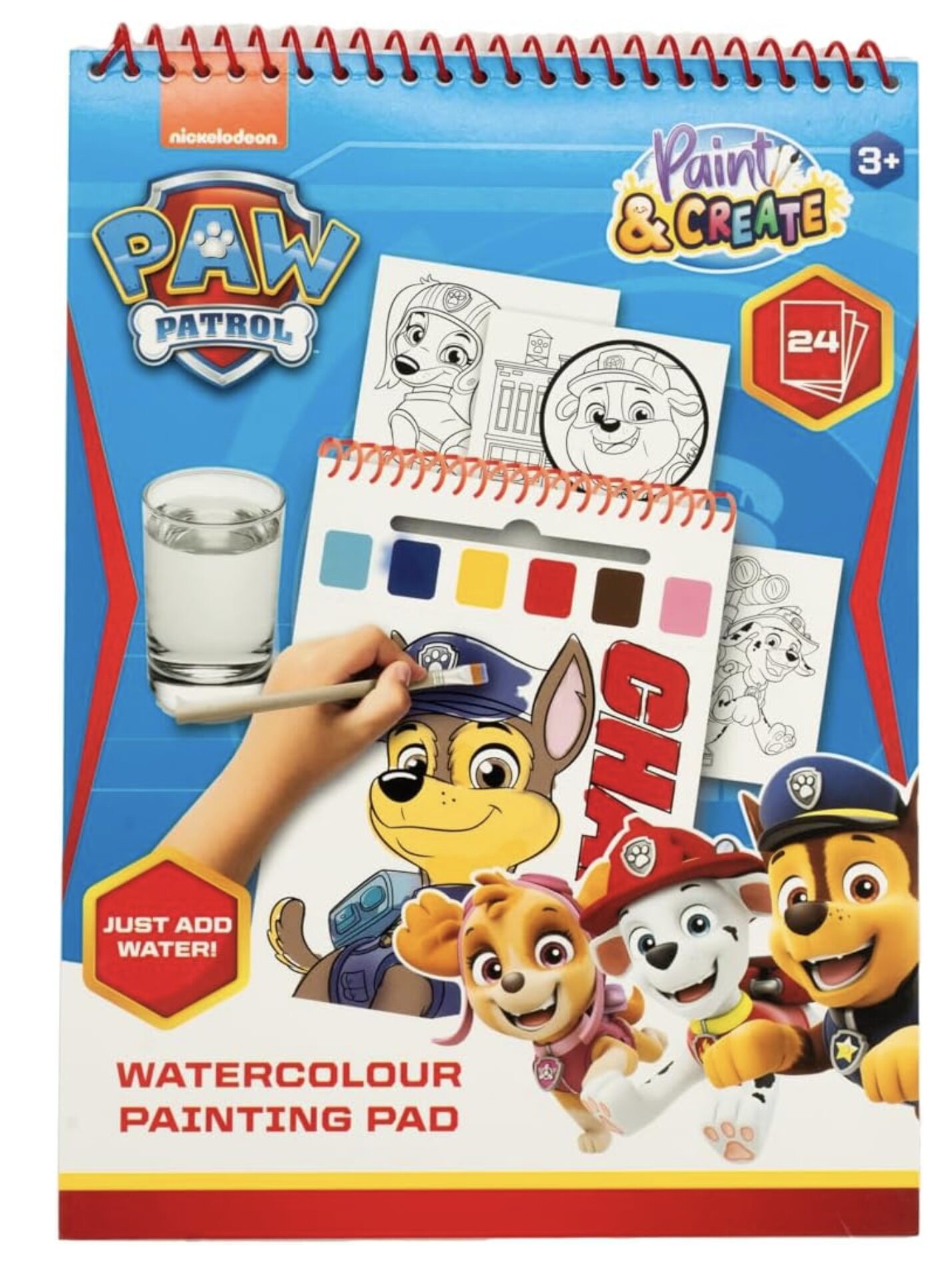 Bloc de peinture aquarelle Pat'Patrouille avec pinceau | 24 pages | Livre de coloriage à l'eau pour enfants