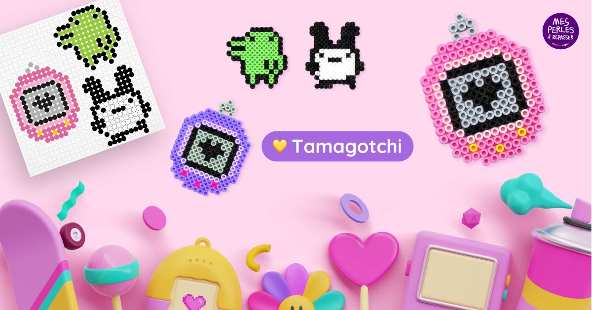 Modèle de perles à repasser - Tamagotchi - PDF à imprimer - Free printable Tamagotchi perler beads pattern! Actual size for pegboards!