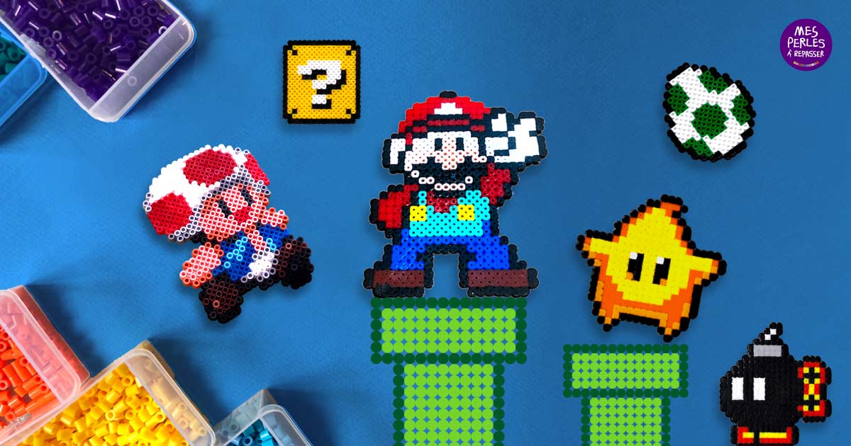10 modèles Super Mario en perles à repasser à imprimer gratuitement ! 10 easy & free printable Super Mario perler beads patterns to create !
