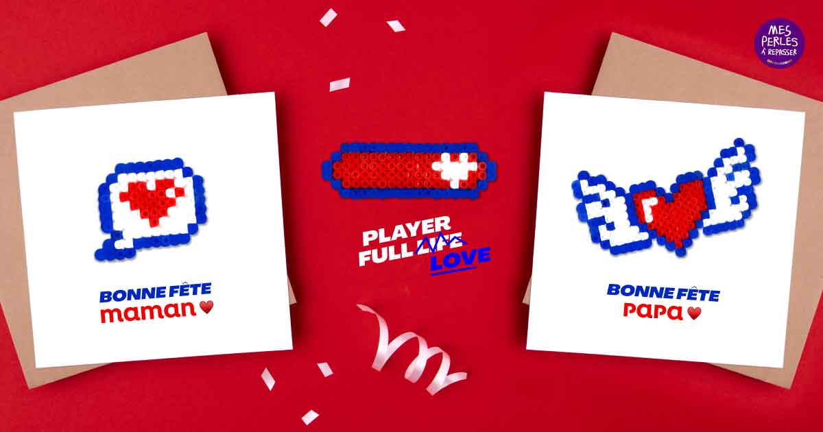 Modèle de perles à repasser à imprimer Retro Gaming Coeurs -DIY Creation Fête des Mères, fête des pères - Free printable Retro gaming hearts perler beads pattern! DIY creation for mother's day, father's day! Actual size for pegboards!