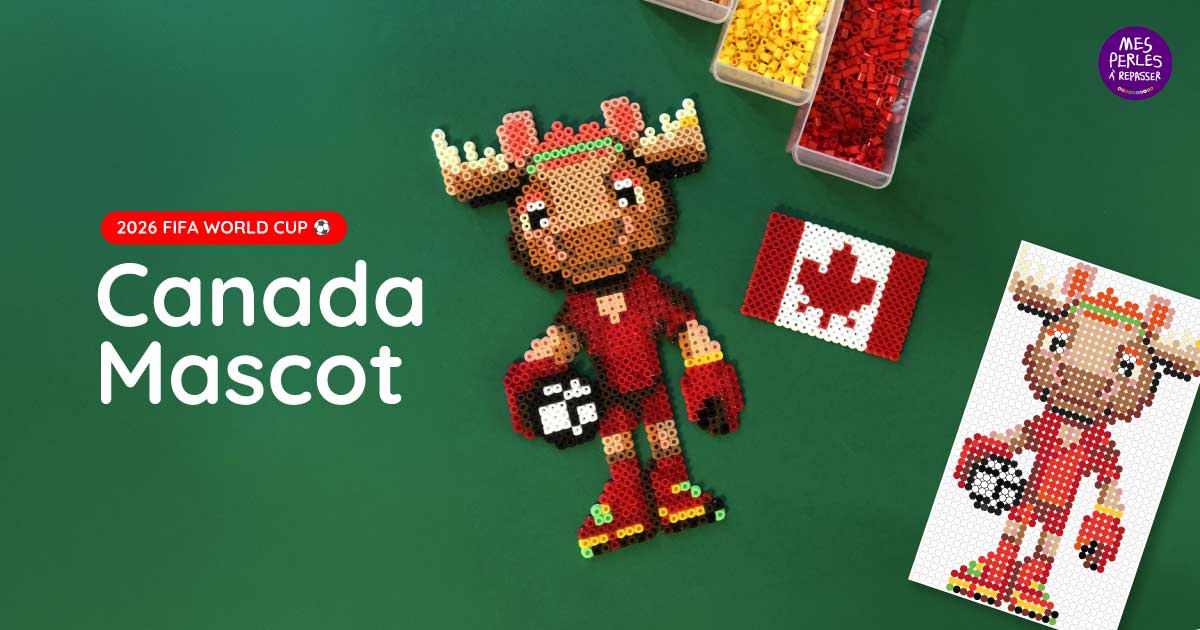 Modèle perles à repasser FIFA 2026 à imprimer gratuit - Coupe du Monde de Football - Crée ta mascotte Canada pour ta déco 100% foot ! Free printable 2026 FIFA World Cup - Canada Mascot - perler beads patterns
