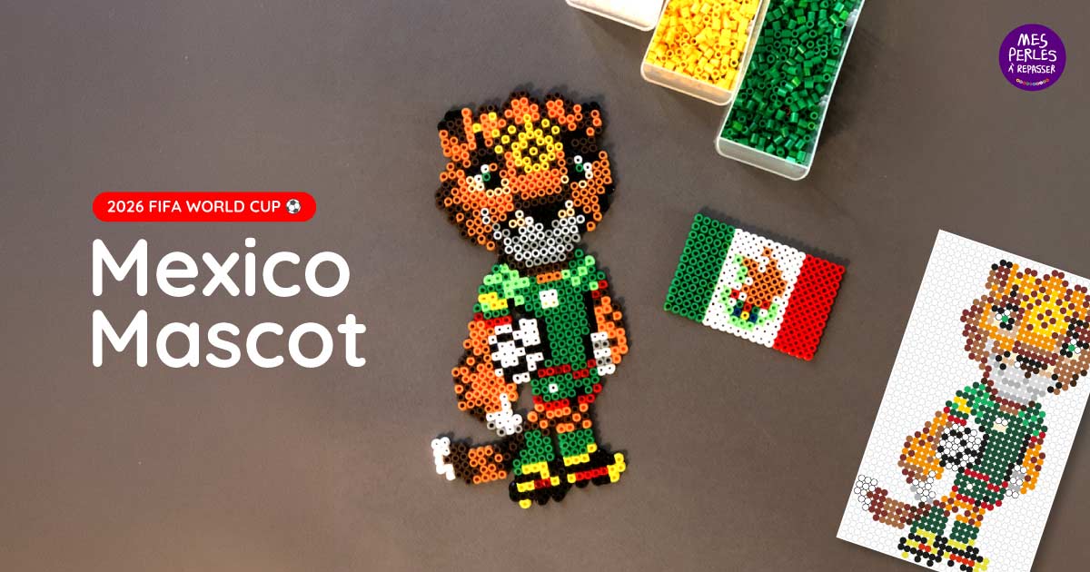 Modèle perles à repasser FIFA 2026 à imprimer gratuit - Coupe du Monde de Football - Crée ta mascotte Mexique pour ta déco 100% foot ! Free printable 2026 FIFA World Cup - Mexico Mascot - perler beads patterns