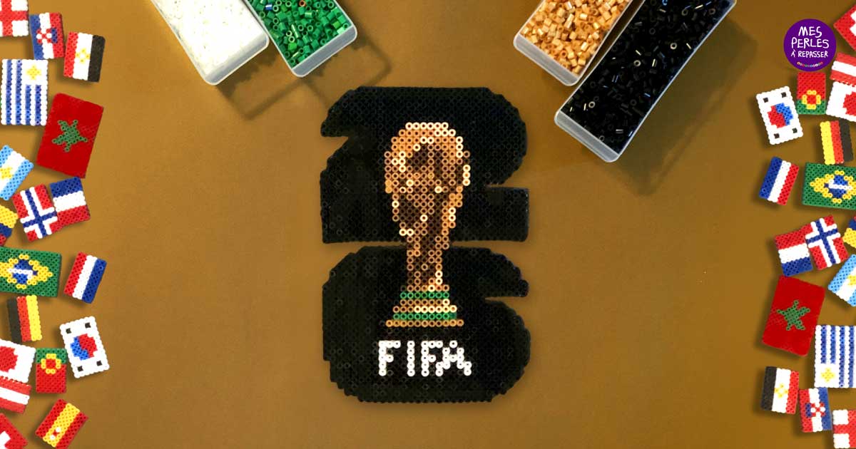 Modèle perles à repasser FIFA 2026 à imprimer gratuit - Coupe du Monde de Football - Crée ton trophée pour ta déco 100% foot ! Free printable 2026 FIFA World Cup perler beads patterns