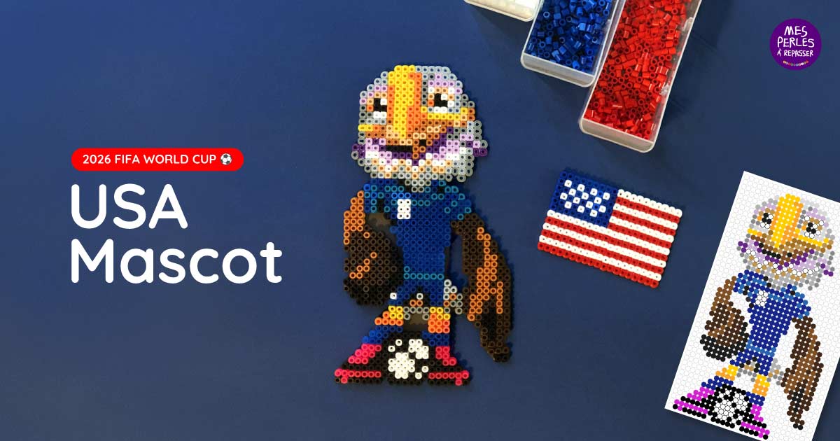 Modèle perles à repasser FIFA 2026 à imprimer gratuit - Coupe du Monde de Football - Crée ta mascotte USA pour ta déco 100% foot ! Free printable 2026 FIFA World Cup - USA Mascot - perler beads patterns
