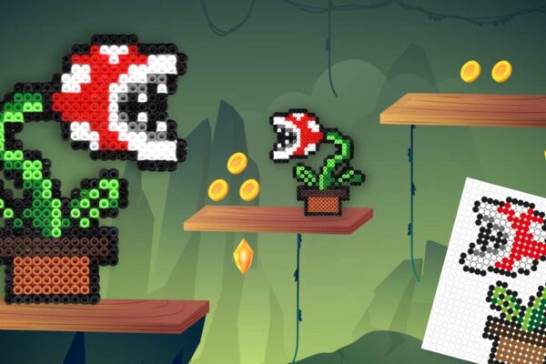 Modèle de perles à repasser Super Mario à imprimer - Plante Carnivore - Easy & Free printable Super Mario Piranha Plant perler beads pattern! Actual size for pegboards!