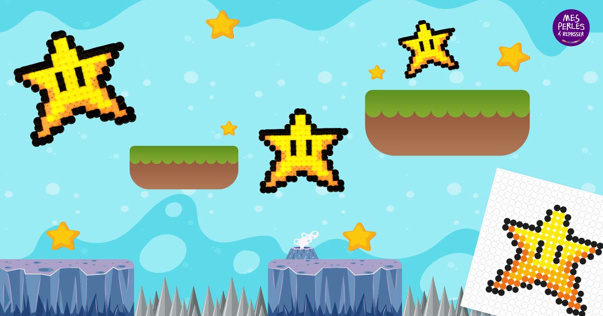 Modèle de perles à repasser Super Mario à imprimer - Super Star - Super Étoile - Easy & Free printable Super Mario Super Star perler beads pattern! Actual size for pegboards!