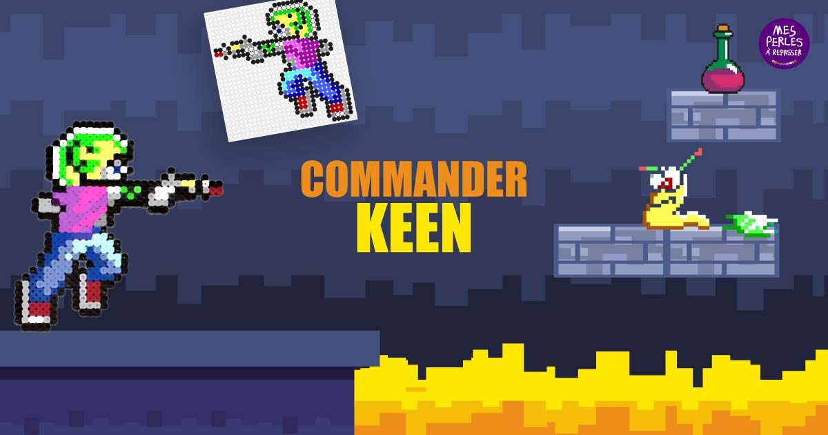 Modèle de perles à repasser Retro Gaming à imprimer en PDF - Jeux vidéo Commander Keen - Easy & Free printable Arcade Retro Games Commander Keen perler beads pattern! Actual size for pegboards!