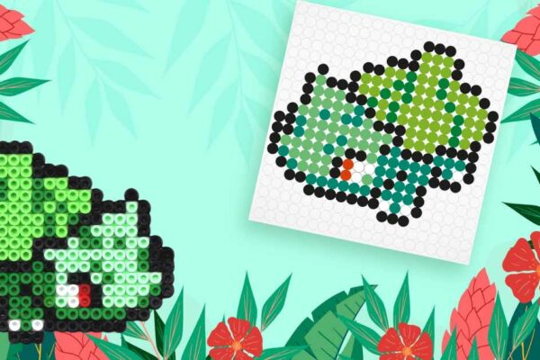 Modèle de perles à repasser Pokémon à imprimer en PDF - Bulbizarre - Easy & Free printable Pokemon Bulbasaur perler beads pattern! Actual size for pegboards!