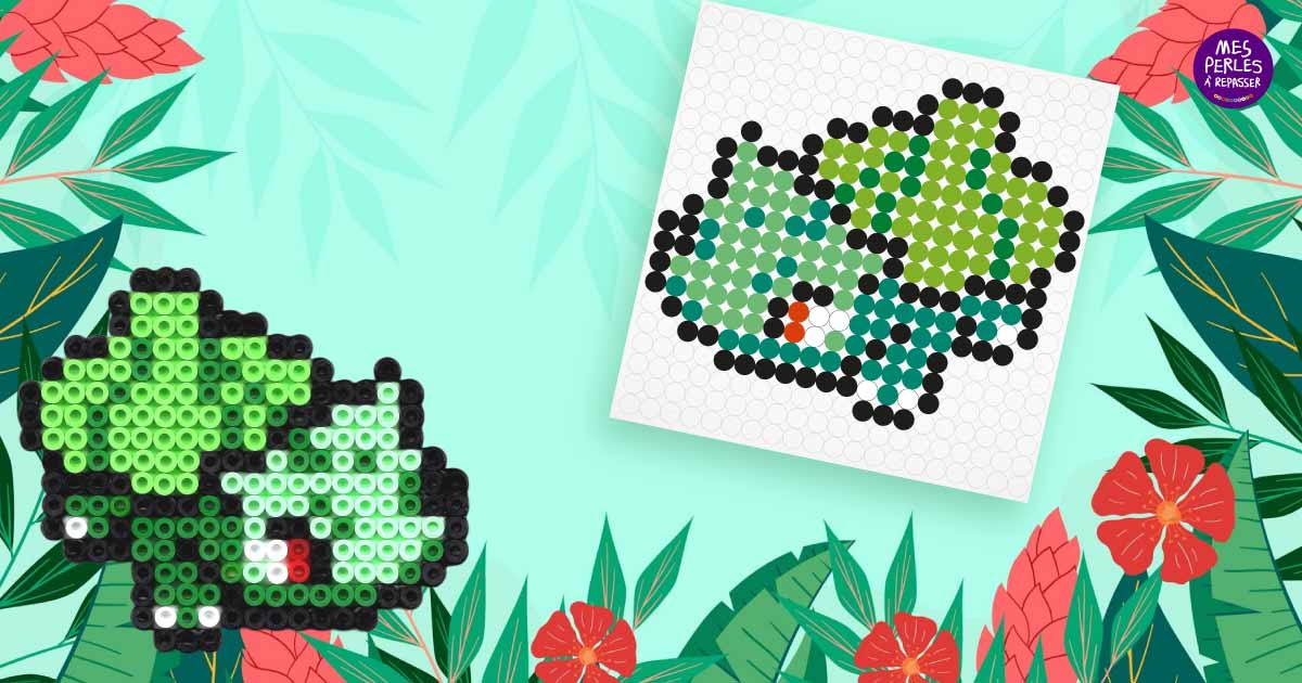 Modèle de perles à repasser Pokémon à imprimer en PDF - Bulbizarre - Easy & Free printable Pokemon Bulbasaur perler beads pattern! Actual size for pegboards!