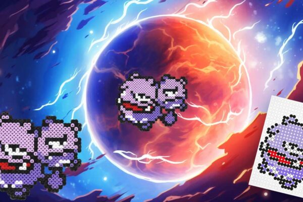Modèle de perles à repasser Pokémon à imprimer en PDF - Smogogo - Easy & Free printable Pokemon Weezing perler beads pattern! Actual size for pegboards!