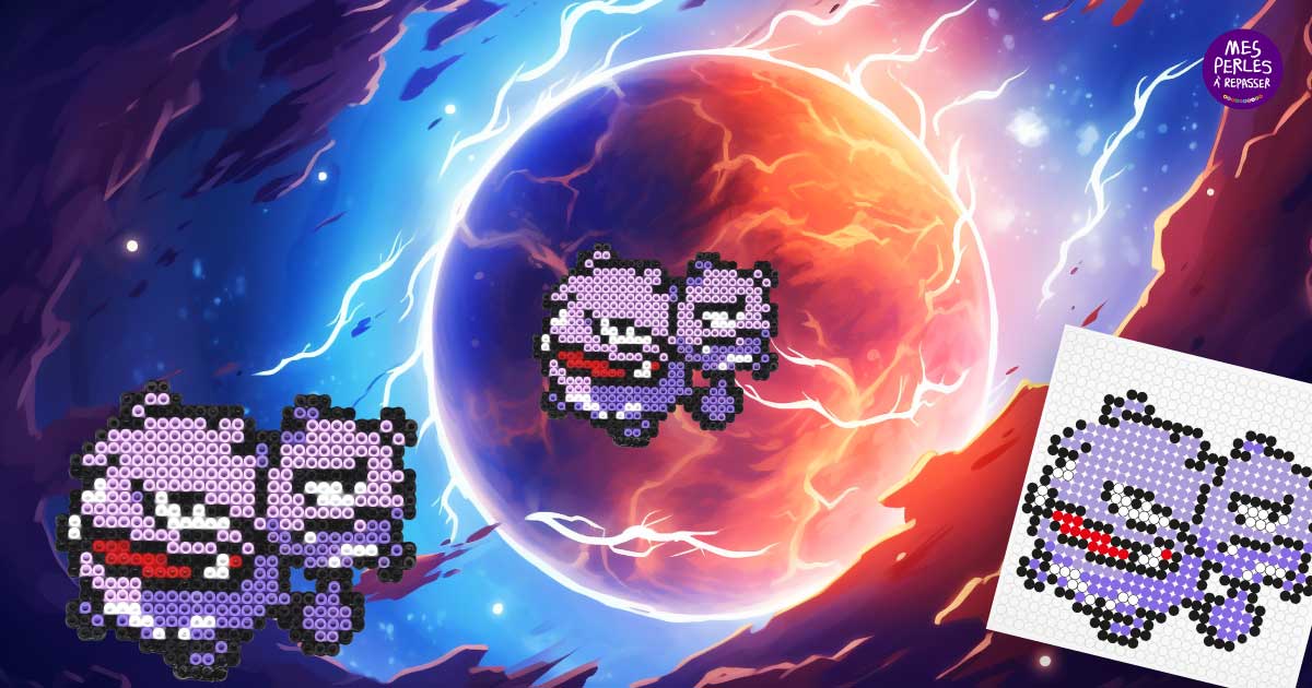 Modèle de perles à repasser Pokémon à imprimer en PDF - Smogogo - Easy & Free printable Pokemon Weezing perler beads pattern! Actual size for pegboards!