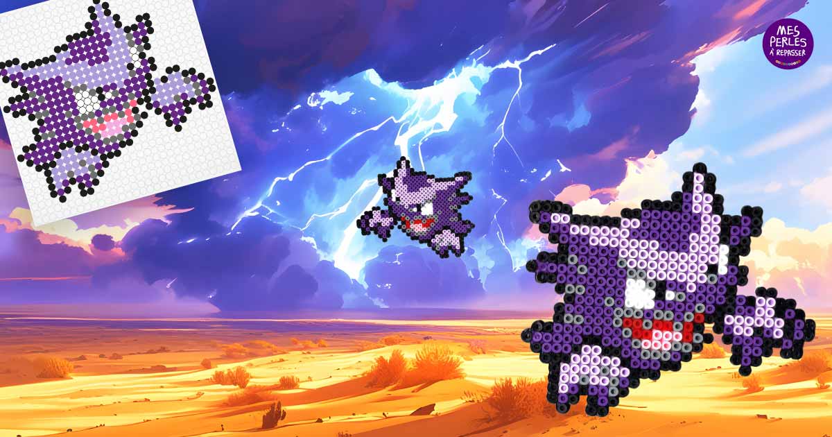 Modèle de perles à repasser Pokémon à imprimer en PDF - Spectrum - Easy & Free printable Pokemon Haunter perler beads pattern! Actual size for pegboards!