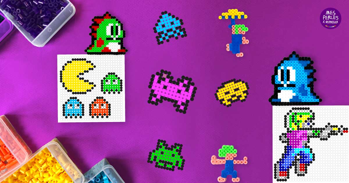 Modèle perles à repasser à imprimer Sprite retro gaming jeu video ! Free printable Sprite Retro Gaming perler beads patterns ! Actual size for pegboards