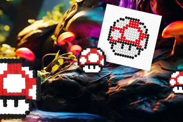 Modèle de perles à repasser Super Mario à imprimer - Super Champignon - Easy & Free printable Mario Super Mushroom perler beads pattern! Actual size for pegboards!
