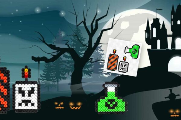 Modèles perles à repasser Halloween Potion & Bougies - Modèles Originaux en PDF à taille réelle Mes Perles à Repasser - Free printable Potion & Candles perler beads Pattern for Halloween! Actual size for pegboards