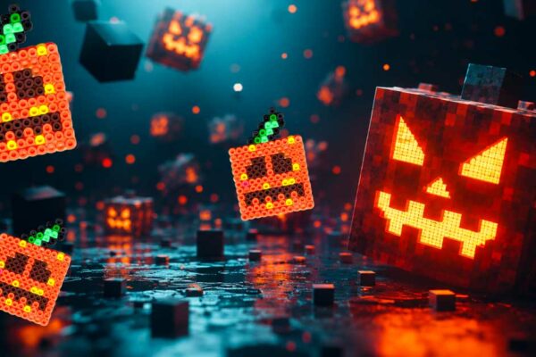 Modèles perles à repasser Halloween Citrouille Minecraft - Modèles Originaux en PDF à taille réelle Mes Perles à Repasser - Free printable Minecraft Pumpkin perler beads Pattern for Halloween! Actual size for pegboards