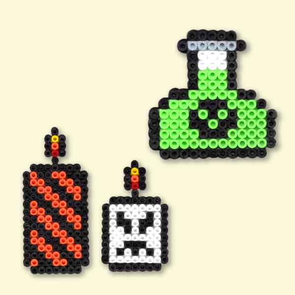 Modèles perles à repasser Halloween Potion & Bougies - Modèles Originaux en PDF à taille réelle Mes Perles à Repasser - Free printable Potion & Candles perler beads Pattern for Halloween! Actual size for pegboards