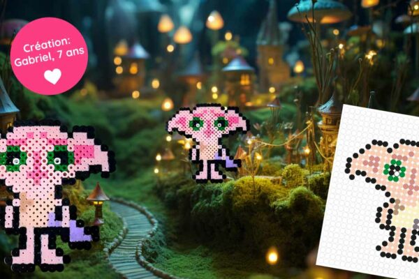 Modèle de perles à repasser Harry Potter à imprimer en PDF - Dobby - Easy & Free printable Harry Potter Dobby perler beads pattern! Actual size for pegboards!